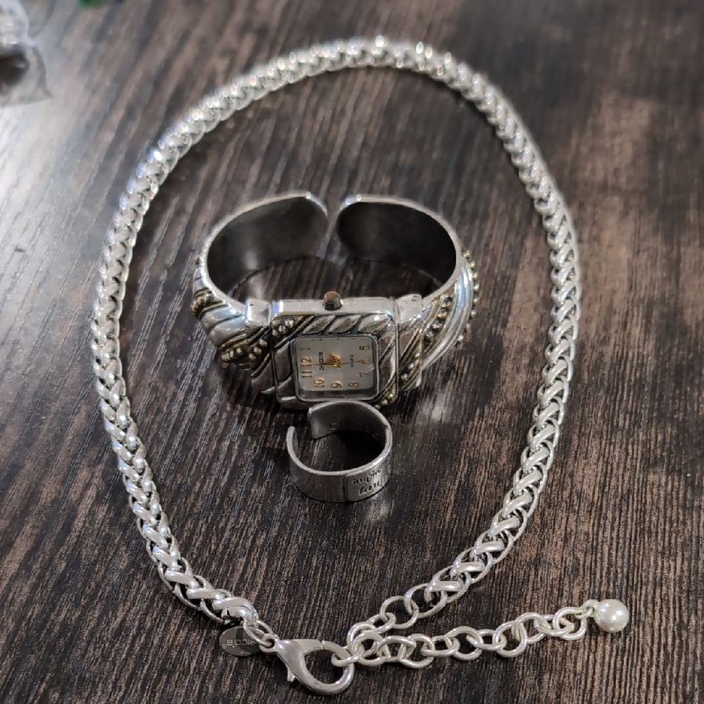 Chico's collection Chain Necklace, Cuff Watch, Ring.